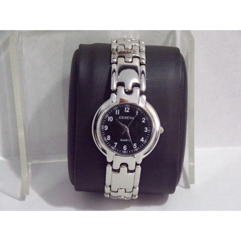 Geneva His & Her's Wristwatches Quartz Silver & Black Face Bracelet with Clasp